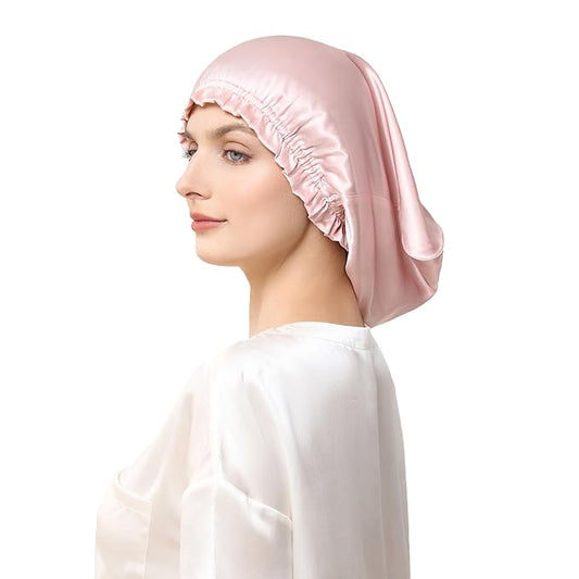 THXSILK 100% Mulberry Silk Bonnet for Sleeping Women, Silk Bonnet with Elastic Band, Hair Wrap Cap for Women Curly Hair, Pink