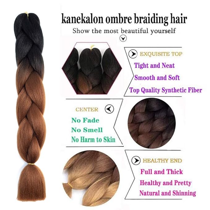 Xiaofeng Braiding Hair Extensions for Women 6 Packs 100g/Pack 24Inch High Temperature Ombre Jumbo Synthetic Braiding Hair for Twist Crochet Braids (24 Inch, black-deep brown)