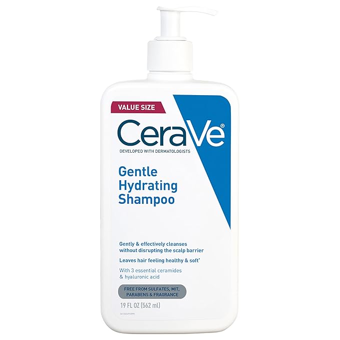 CeraVe Gentle Hydrating Shampoo, With Ceramides, Niacinamide & Hyaluronic Acid For Soft, Healthy Looking Hair & Scalp, Sulfate Free & Color Safe Shampoo, For All Hair Types, 19 Oz