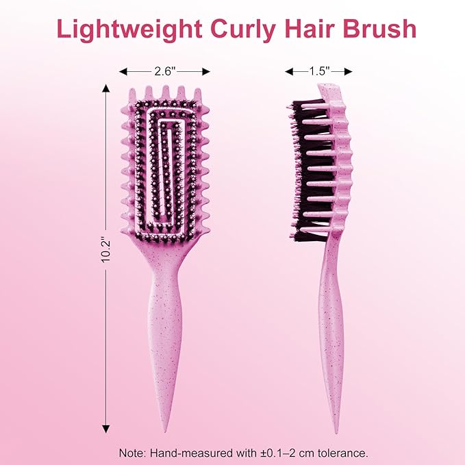 Curly Hair Brush, Curl Defining Brush with Soft Boar Bristles Detangling Tangled Glides, Wide-Teeth Design Effortlessly Shaping & Defining Curls, Curling Definer for Wet & Dry Hair (Pink)