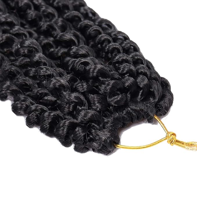 Dorsanee Black Passion Twist Hair 16 Inch 7 Packs Water Wave Crochet Hair Long Bohemian Curly Braiding Hair for Butterfly Locs, Faux Locs, Boho Style Spring Twist Crochet Braids (1#)