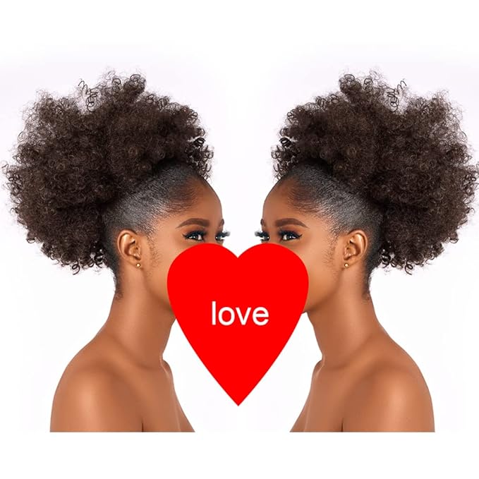 Afro Puff kinky curly Drawstring Ponytail Extension for Black Women Synthetic Short Afro Kinkys Curly Afro Bun Extension Hairpieces Updo Hair Extensions with Two Clips(4#)