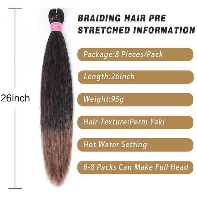 AQINBEL Braiding Hair 26 Inches 8 Bundles/Packs Crochet Twist Pre Stretched Braiding Hair for Braids Yaki Straight Texture Braiding Hair Extensions for Women(30#)