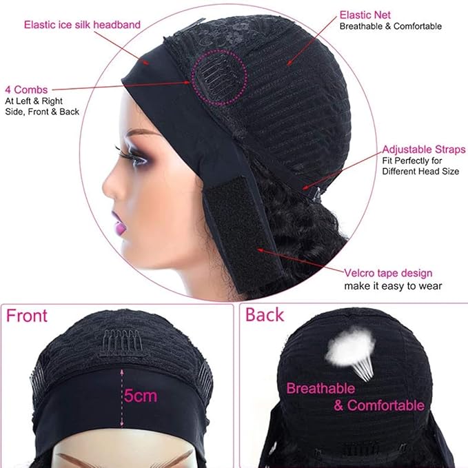 HUman Hair Headband Wigs Glueless Deep Wave None Lace Front Wigs Brazilian Virgin Human Hair for Black Women 150% Density 16inch