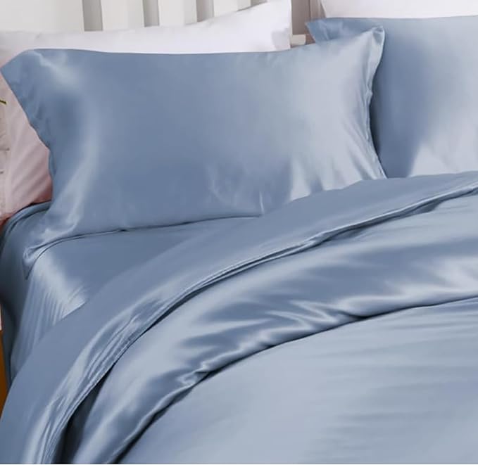 100% Mulberry Silk Pillowcase for Hair and Skin Made in USA, Real 22 Momme Silk Pillow Cases Queen, Not Satin Pillowcase, Anti Acne,Zipper Closure, 1 Pc 20"x30" (Queen, Blue Grey)