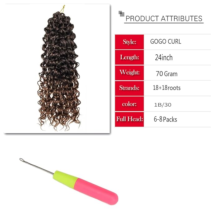 YXCHERISHAIR 8 Packs Curly Crochet Hair GoGo Curl Crochet hair for Black Women Deep Wave Braiding hair,Synthetic Bohemian Crochet Braid Water Wave Crochet hair Extensions (1B/30, 24inch)