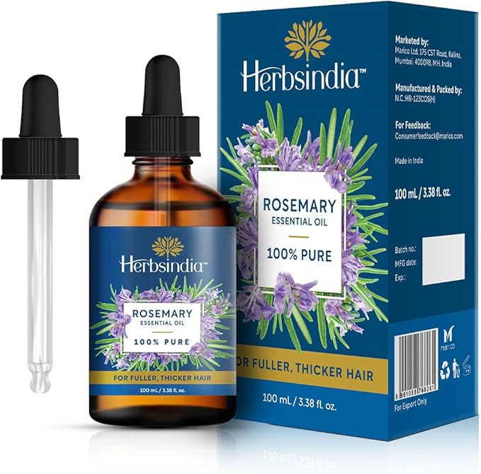 Rosemary Essential Oil for Hair - Huge 3.3 Fl Oz - 100% Pure - Premium Grade with Glass Dropper, Undiluted, Non-GMO