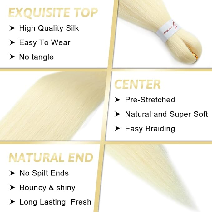 Umylar 613 Braiding Hair Extensions 32 Inch Pre stretched Braiding Hair Yaki Braids Hair Hot Water Setting Synthetic Hair Colored Braiding Hair Pre stretched Crochet Hair(32Inch,3 Packs,613#)