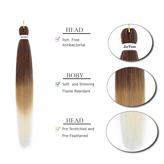 Pre Stretched Braiding Hair Ombre 30 Inch 8 Packs Synthetic Crochet Braids Hot Water Setting Professional Soft Yaki Texture Synthetic Hair Extensions(30 Inch 4/27/613)