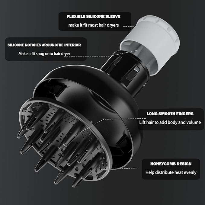 LURA Hair Diffuser For Curly Hair,Diffuser Hair Dryer Attachment,Curly Hair Diffuser,Black Hair Diffuser Attachment For Hair Dryer Nozzles From 1.7 To 2.1
