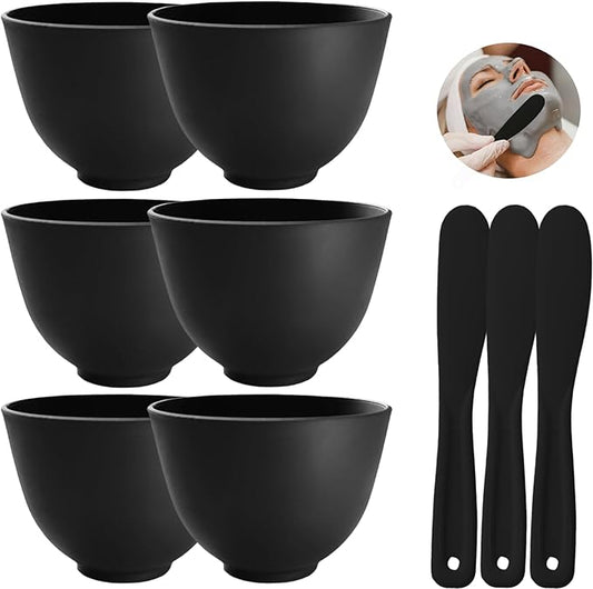 9Pcs Silicone Facial Mask Bowl DIY Face Mask Mixing Bowl for Facials Home Salon Spa Skin Applicator Bowl with Stir Sticks, Black