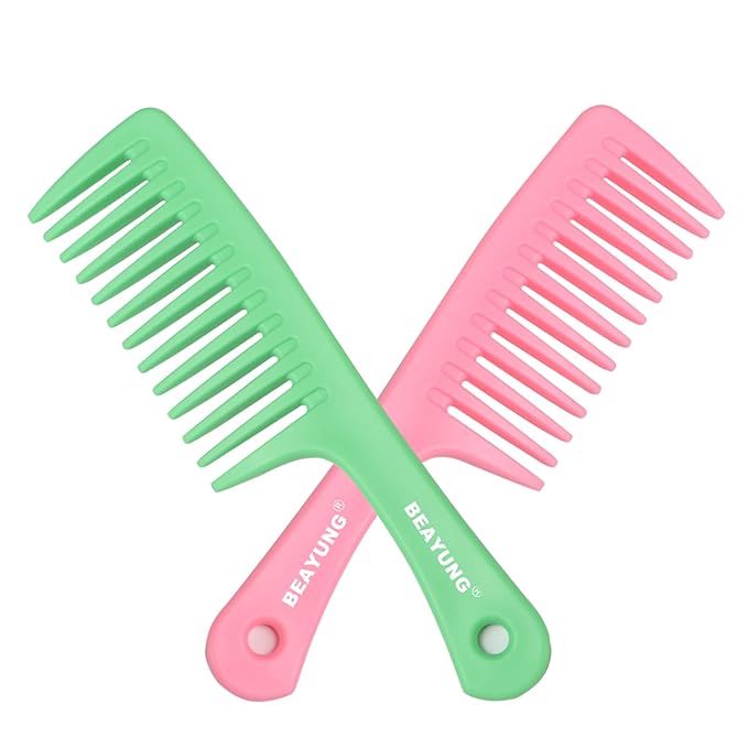 2 PCS Large Wide Tooth Comb, Shower Combs for Women, Curly Hair Brush, Detangling Comb, Hair Styling, Hairdressing Tool (1Green,1Pink)
