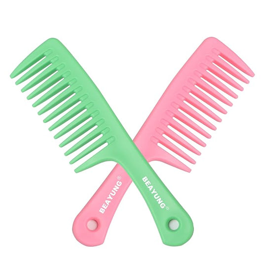 2 PCS Large Wide Tooth Comb, Shower Combs for Women, Curly Hair Brush, Detangling Comb, Hair Styling, Hairdressing Tool (1Green,1Pink)
