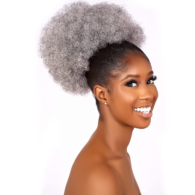 Afro Puff Drawstring Ponytail with Bangs ponytail extension for black women Short Curly Clip in Wrap Updo Hairpiece(51#) (No bangs, 51#)
