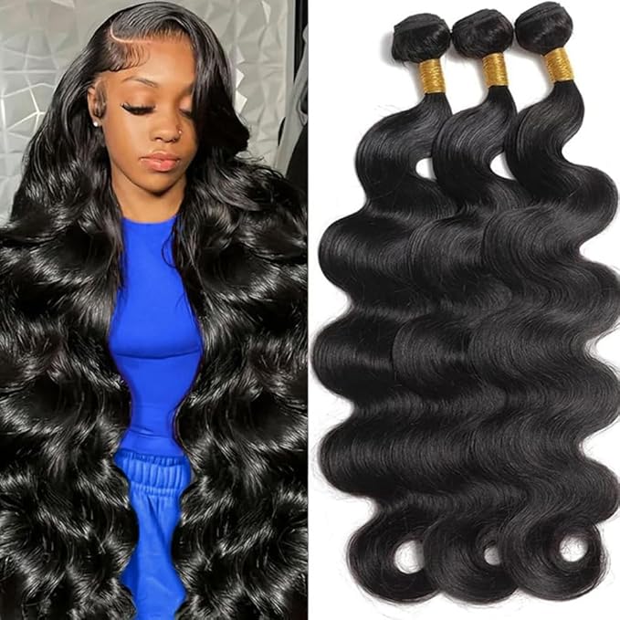 12A Human Hair Bundles Body Wave 100% Unprocessed Brazilian Virgin Hair 3 Bundles Human Hair Extensions Quick Weave Human Hair (26 28 30 Inch)