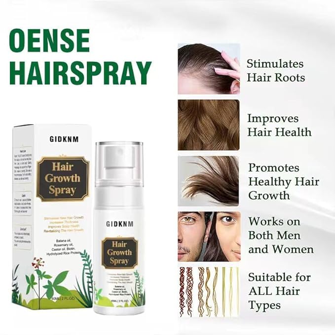 Natural Hair Growth Serum:Hair Growth Spray with Rosemary, Bataua Oil & Biotin - Non-Greasy, Hormone - Free Treatment,Promotes Thicker, Fuller Hair for Women & Men - All Thinning Hair (2 Fl Oz, FF)