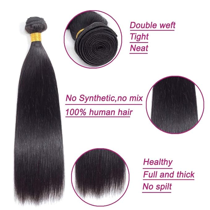 Brazilian Virgin Straight Hair 3 Bundles 26 26 26 Inch 100% Unprocessed Virgin Remy Hair Straight Human Hair Bundles Natural Black Bundles Weave Hair Extensions for Black Women