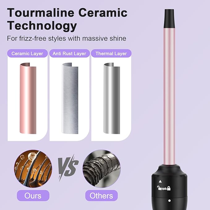 2-in-1 Curling Wand Set, 1/2 Inch Curling Iron with Interchangeable 0.5–1 Inch Ceramic Tapered Curling Wand, Fast-Heating Hair Curler with Adjust Temp, Dual Voltage Wand Curling Iron, Gift for Women