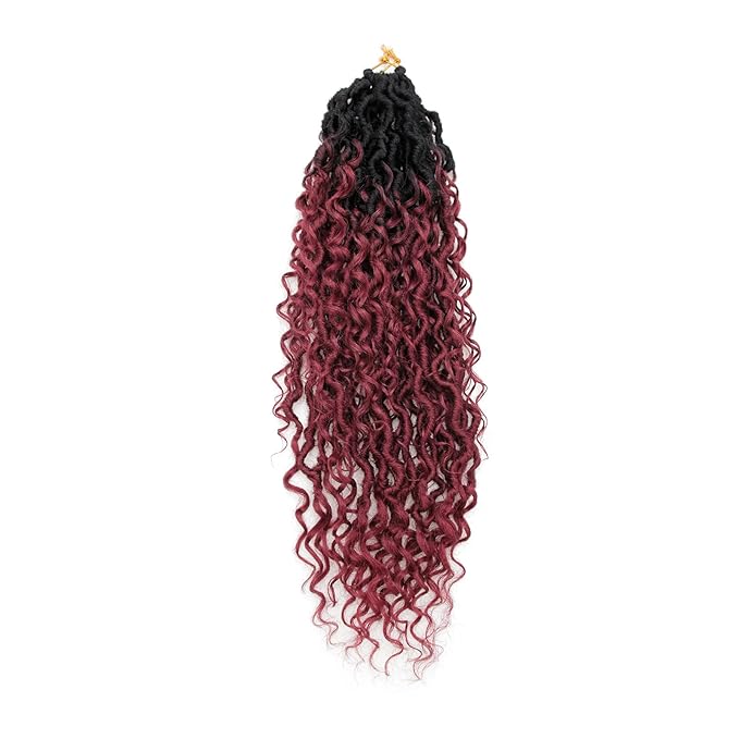 8Packs Goddess Locs Crochet Hair 18Inch Crochet Locs,Burgundy Boho Faux Locs With Curly Ends River Hippie Locs Bohemian Locs Crochet Braids(OTBUG, 18inch(Pack of 8))