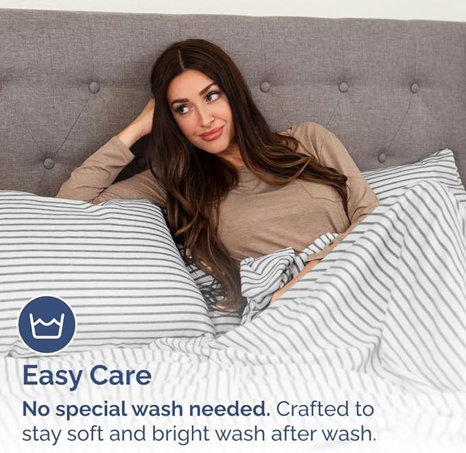 Queen Pillow Cases Set of 4 - Ultra Soft Hotel Quality Pillowcase Covers - Comfy, Cozy & Wrinkle Free - Shrinkage and Fade Resistant - Machine Washable Pillow Protectors - 4 Piece Set - Grey Stripes 2