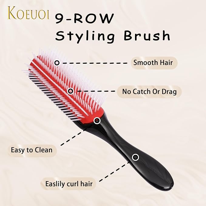 2 Pcs 9 Row Classic Styling Curly Hair Brush for Detangling, Separating, Shaping. For Women and Men Wet or Dry Hair.