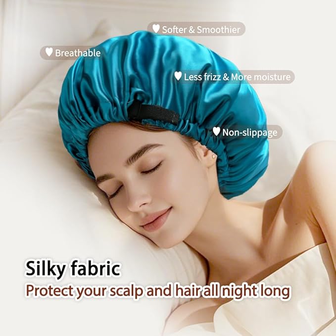 Silk Bonnet for Sleeping Women,Adjustable Satin Bonnet for Women Curly Natural Hair,Double Layer Anti Frizz Soft Sleep Cap.