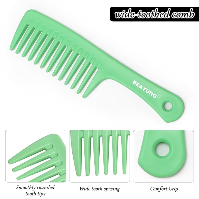 2 PCS Large Wide Tooth Comb, Shower Combs for Women, Curly Hair Brush, Detangling Comb, Hair Styling, Hairdressing Tool (1Green,1Pink)
