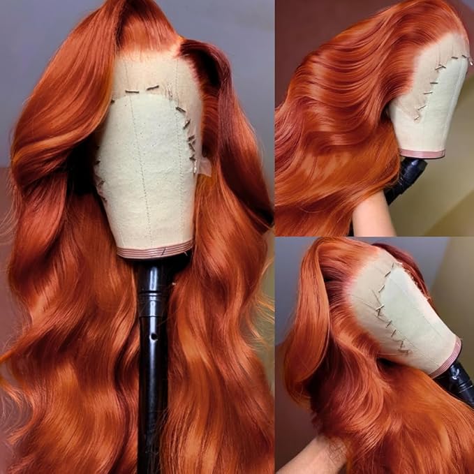 200 Density 13x6 Reddish Brown Lace Front Wigs Human Hair Pre Plucked 13x6 HD Transparent Body Wave Lace Front Wigs Human Hair With Baby Hair Ginger #33 Colored Wig For Women (26 Inch)