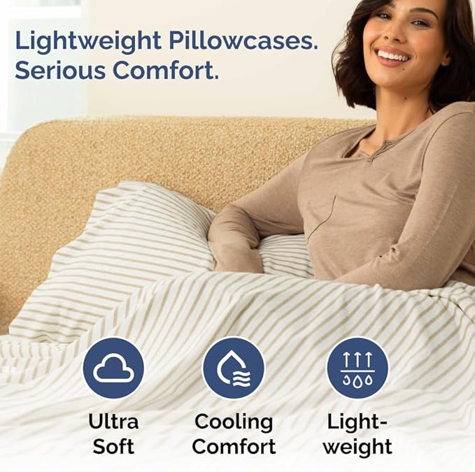 King Pillow Cases Set of 4 - Ultra Soft Hotel Quality Pillowcase Covers - Comfy, Cozy & Wrinkle Free - Shrinkage and Fade Resistant - Machine Washable Pillow Protectors - 4 Piece Set - Beige Stripes 2