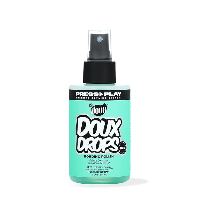 The Doux DOUX DROPS Bonding Polish Spray – Anti-Humidity Hair Smoother & Heat Protectant for Curly Hair – Silkening Bonding Oil with Vitamin E, Baobab & Jojoba, 4 oz