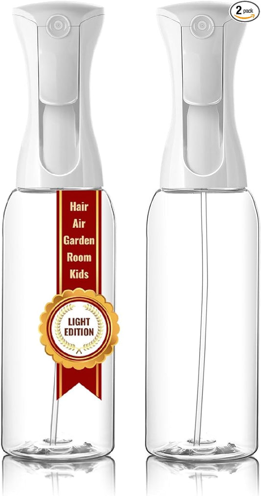 Mistifi Continuous Mist Spray Bottle – Ultra Fine Refillable Water Mister for Hair, Plants, Cleaning, Skincare, Salon & Home Use　(500ml 2Pcs, Transparent bottle)
