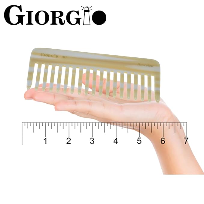 Giorgio G49 & G30 Large 5.75 Inch Detangling Comb, Wide Teeth for Thick Curly Wavy Hair. Long Hair Detangler Comb For Wet and Dry. Handmade, Saw-Cut, Hand Polished, 2 Pack Ivory/Tortoiseshell