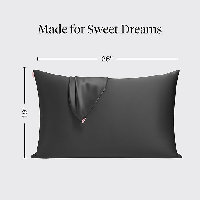 Kitsch Satin Pillowcase with Zipper for Hair & Skin, Softer Than Silk Pillow Cases Queen, Wrinkle-Free, Smooth and Cooling Satin Pillow Covers, Standard Size 19"x26" - Charcoal