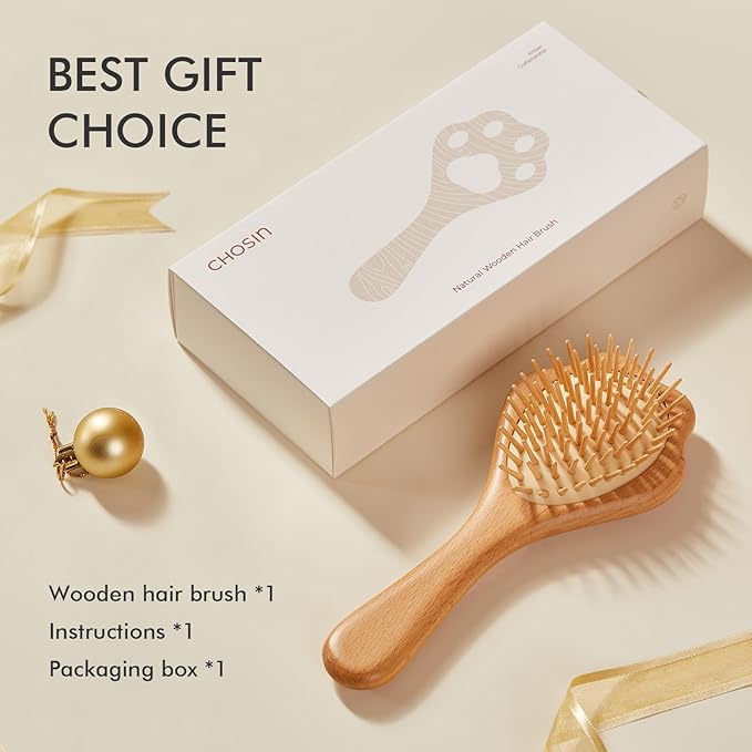 Wooden Brush for Hair Growth: Natural Bristle Brush for Detangling, Reduces Breakage, Massaging Scalp - Curly Hair Brush Pink for Home, Travel & Gift