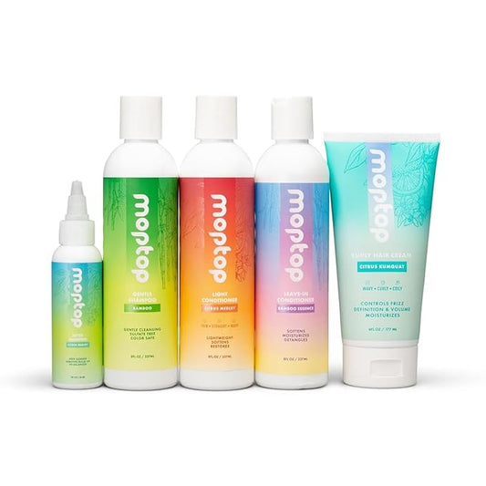 MopTop Wavy Hair Bundle - Curly Hair Shampoo and Conditioner Set w/Curl Cream, & Leave in Conditioner, Reduces Frizz & Restores Damaged Hair, Sulfate & Paraben Free – (Set of 5)