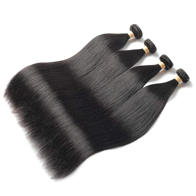 Straight Human Hair Bundles 100% Unprocessed Brazilian Straight Virgin Human Hair 4 Bundles Human Hair Extensions Natural Black Color(22 24 26 28)