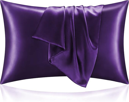 BEDELITE Satin Pillowcase for Hair and Skin, Super Soft and Cooling Similar to Silk Pillow Cases 2 Pack with Envelope Closure, Gift for Women Men(20"x26" Standard Size, Plum Purple)