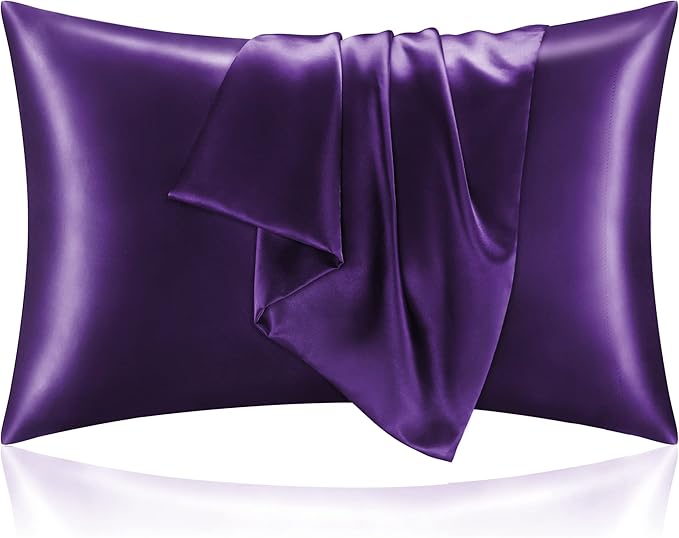 BEDELITE Satin Pillowcase for Hair and Skin, Super Soft and Cooling Similar to Silk Pillow Cases 2 Pack with Envelope Closure, Gift for Women Men(20"x40" King Size, Plum Purple)