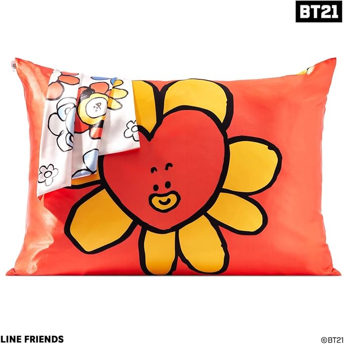 Kitsch x BT21 Satin Pillowcase with Zipper – Better Than Silk Pillowcase, Tata Character & Funky Floral Print – Soft Cooling Toddler Bed Time Pillow Case for Hair & Skin – Queen/Standard 19x26