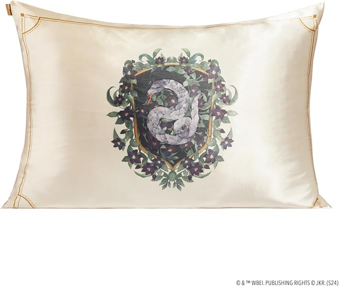 Kitsch x Harry Potter Slytherin Satin Pillowcase with Zipper – Double-Sided Crest Design – Better Than Silk Pillowcase – Perfect for Kids Rooms & Toddler Bed Time Pillow Case –Queen/Standard 19x26
