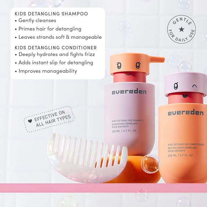 Evereden Kids Bathtime Trio: Hair Detangling Shampoo & Conditioner Set + Cloud Body Wash - Clean & Vegan Kids Haircare Set Paired With Fun Foaming Body Wash - No Sulfates, Paraben, or Phthalate