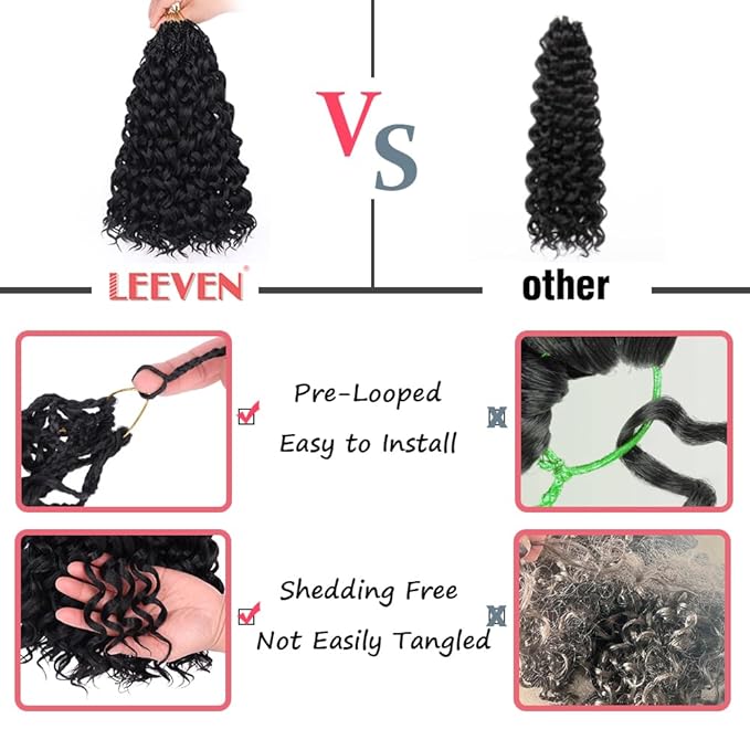 Leeven Gogo Curl Crochet Hair 6 Inch 8 Packs Black Ocean Wave Crochet Hair Pre Looped Deep Twist Goddess Box Braids Short Curly Water Wave Synthetic Braiding Hair for Women Girl Kids