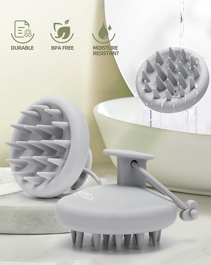 Scalp Massager Tool Shampoo Brush, Scalp Scrubber with Soft Silicone Bristles, Scalp Massager Hair Grouth, Dandruff Removal, Wet Dry Hair Scrubber Brush for All(Gray)