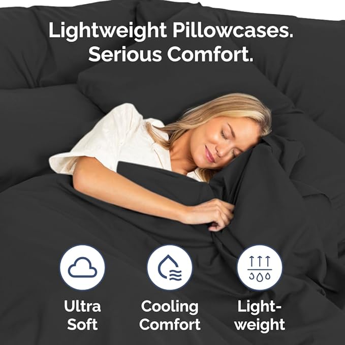 Queen Pillow Cases Set of 2 - Ultra Soft Hotel Quality Pillowcase Covers - Comfy, Cozy & Wrinkle Free - Shrinkage, Stain and Fade Resistant - Machine Washable Pillow Protectors - 2 Piece Set - Black