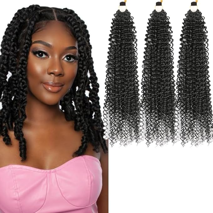 Passion Twist Hair Extensions Black Curly Crochet Hair 12 Inch Short Curly Braiding Hair 3 Packs Crochet Braids with Curls for Black Women(12",1B)