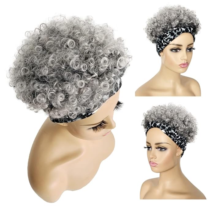Afro Curly Wigs with Headbands for Black Women: Synthitic Kinky Puff Wigs, Drawstring Headwrap Hairstyles