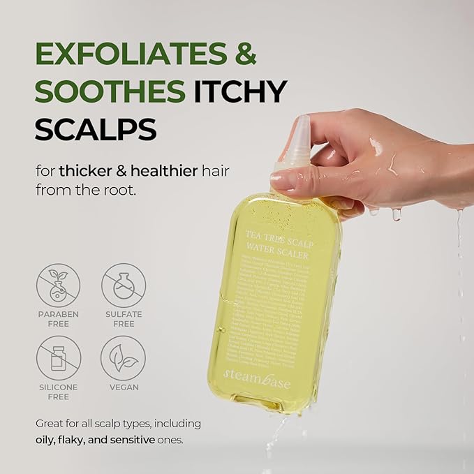 STEAMBASE Tea Tree Scalp Treatment | Purifies and Exfoliates Oily Scalp | Natural BHA & Tea Tree | Removes Odor & Buildup | Hypoallergenic Exfoliator, 8.42 fl oz