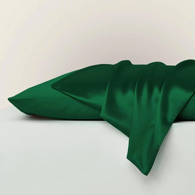 100% Mulberry Silk Pillowcase for Hair and Skin Made in USA, Real 22 Momme King Silk Pillow Cases with Zipper, Organic, 6A Grade, Washable, Anti Acne, 1 Pc 20"x36" (King, Emerald)