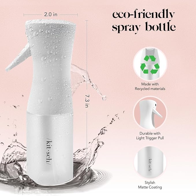 Kitsch Continuous Spray Bottle for Hair – Fine Mist Water Mister & Water Spray Bottle – Recycled Hair Spray Bottle – Spray Bottles for Cleaning, Styling, Plants & More – White, 150ml