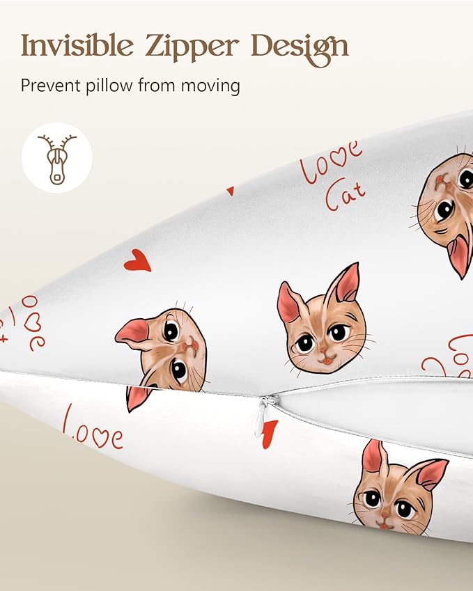 Silk Pillowcase 2 Pack - Cute Pillow Cases 20" x 26" Standard Size Set of 2 for Hair and Skin Smooth Soft Breathable with Hidden Zipper Cooling Pillow Covers for Sleeping, Love Cat
